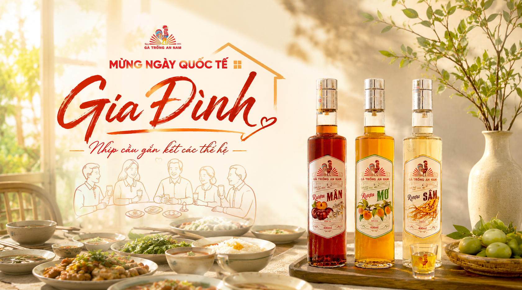 Mâm cơm ngày Quốc tế Gia đình – Nhịp cầu gắn kết các thế hệ cùng Rượu Gà Trống An Nam